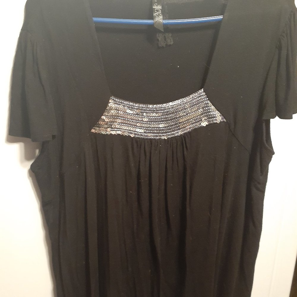 MXM Cap Sleeve Top With Sequin Collar